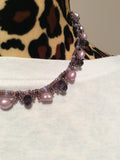 Lavender Pearls and Purple Crystal Necklace and Stainless Earrings