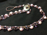Lavender Pearls and Purple Crystal Necklace and Stainless Earrings