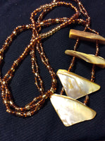 Golden MOP and Brown Glass Handmade Necklace