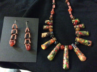 Imperial Jasper Graduated Stone Necklace and Stainless Earrings