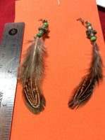 Moss Jasper and Feather Stainless Handmade Earrings