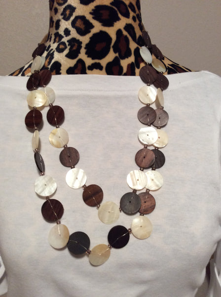 Wood and Mother of Pearl Handmade Necklace