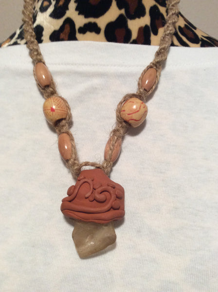 Beach Glass and Clay Macrame' Necklace