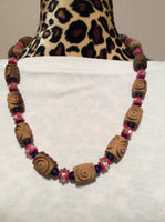 Hand Carved Wood Bead Necklace