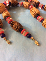 Hand Carved Wood Bead Necklace