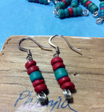 Red and Turquoise Coconut Bead Earrings