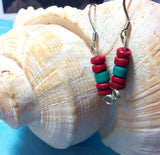 Red and Turquoise Coconut Bead Earrings