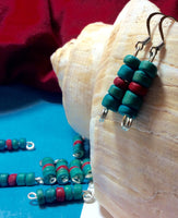 Turquoise and Red Coconut Bead Earrings