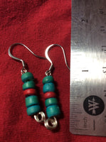 Turquoise and Red Coconut Bead Earrings
