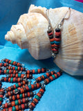 Coral, Tourquoise and Brown Coconut Bead Earrings