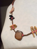 Long Wood and Glass Bead Necklace