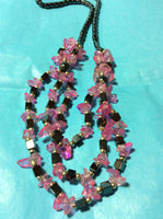 Hematite and Fuchsia Glass Chip Necklace