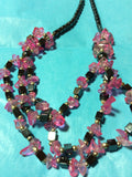 Hematite and Fuchsia Glass Chip Necklace