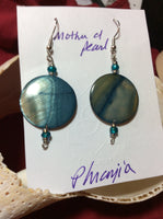 Blue Mother of Pearl Discs Stainless Earrings