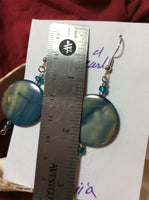 Blue Mother of Pearl Discs Stainless Earrings