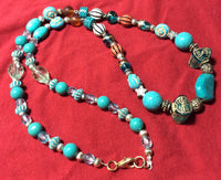 Turquoise Blue Glass and Ceramic Necklace