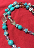 Turquoise Blue Glass and Ceramic Necklace