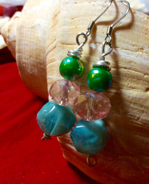 Blue and Green Glass Earrings