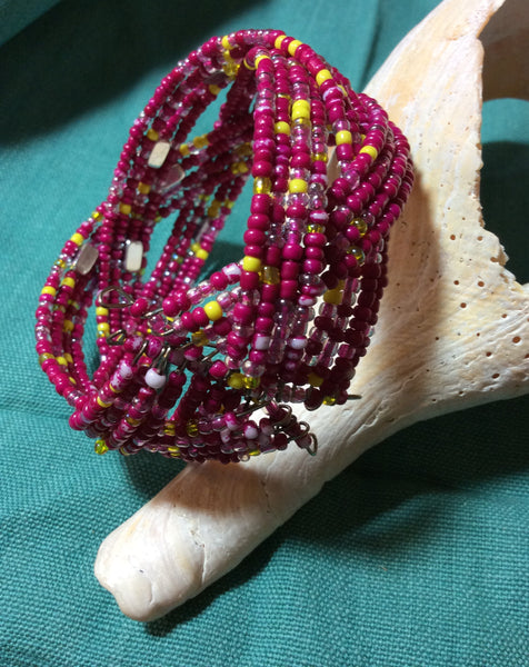 Fuchsia Glass Seed Bead Handmade Bracelet