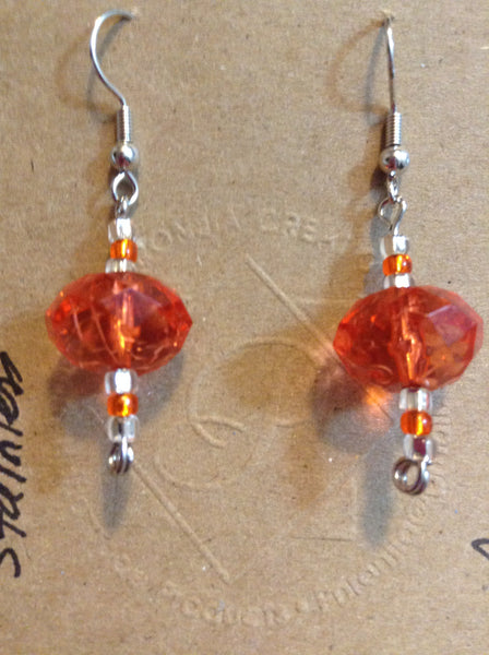 Silver Glass Beads and  Faceted Acrylic Earrings