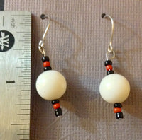 Classic White Earrings with Black and Red Accents