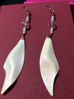 Modern Long Opal White Enameled Earrings