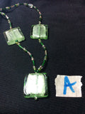 Green Glass Squares with Silver Leaf Necklace