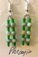 Natural Green Stone and Glass Bead Dangle Earrings